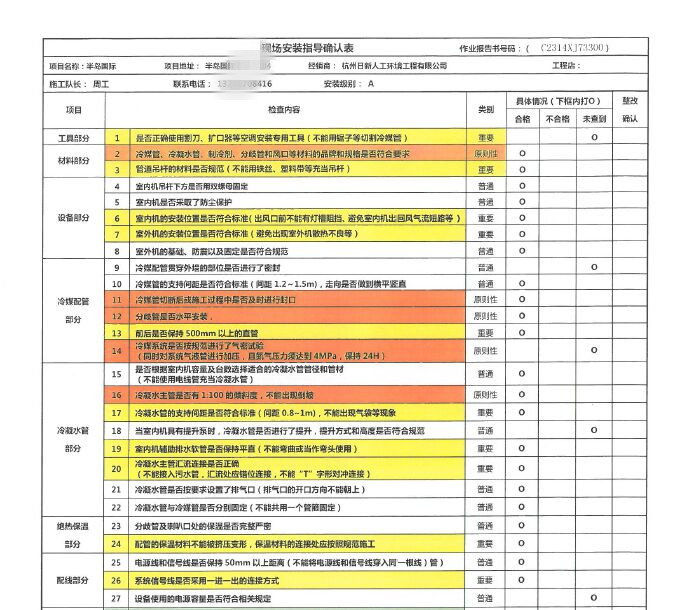 中央空调施工标准