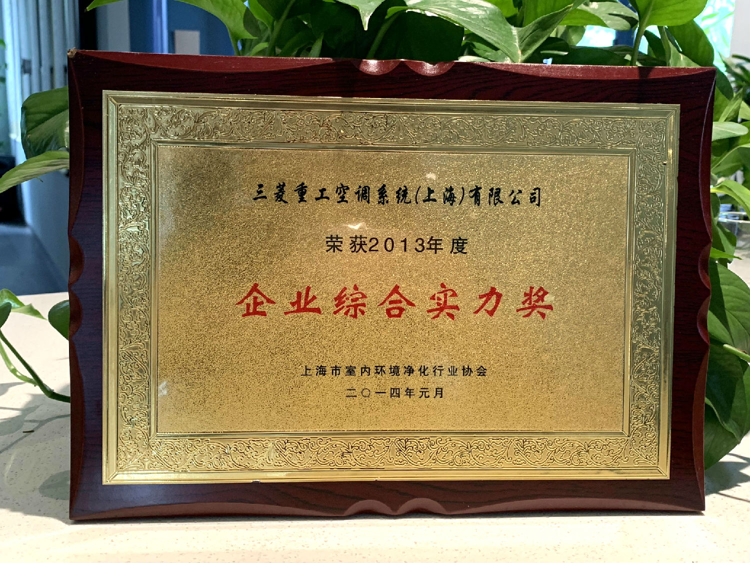 2013年日新环境荣获三菱重工空调系统颁发“企业综合实力奖”